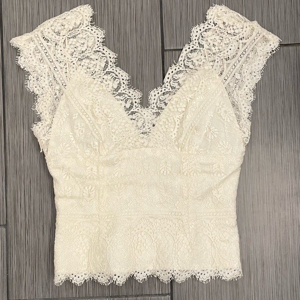 Vintage Watters Bohemian White Silk Lace Romantic Corset Top size 4